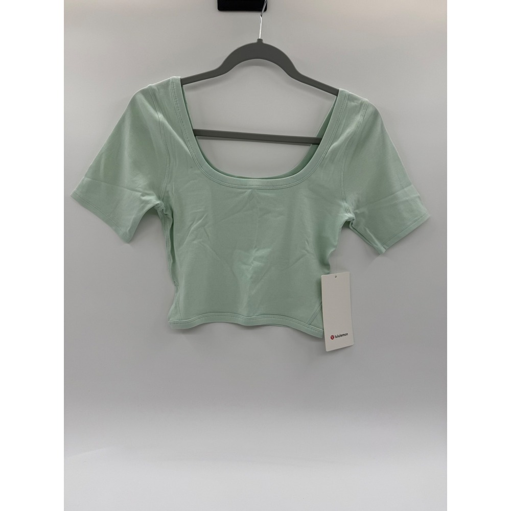 Lululemon Ribbed Held Tight Tee Mint Green Square Neck Crop Top LW3HIPS Size 6